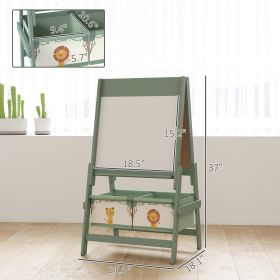 Art Easel For Kids, Double-Sided Whiteboard & Chalkboard With Paper Roll, Storage Baskets For Toddlers Ages 3-8, Green