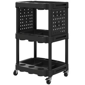 3-Tier Rolling Tool Cart, 200 LBS Capacity Plastic Utility Cart With Side Shelves For Garage, Workshop, Black