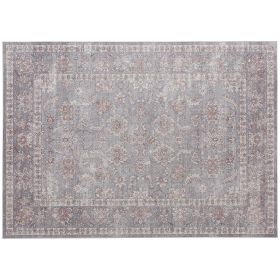 Machine Washable Area Rug 5x7, Non-Slip Traditional Flower Print Floor Carpet For Living Room, Bedroom, Grey And Brown