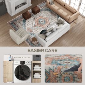 8x10 Area Rug, Vintage Machine Washable Rug, Non-Slip Floor Carpet For Living Room, Bedroom, Dining Room, Brown And Blue