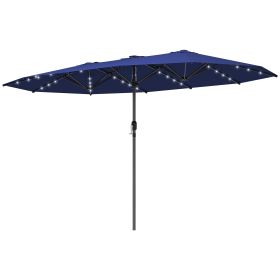 Garden Parasol, Double-Sided Sun Umbrella With LED Solar Lights, Patio Parasol For Outdoor, Navy Blue