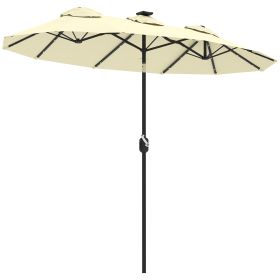 Double-sided Patio Umbrella, 9.7 Outdoor Umbrella With Tilt And Crank, LED Solar Light And 12 Ribs, Cream White