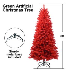 PVC Christmas Tree, Christmas Decorations, Red (Option: 6Ft)