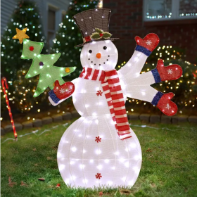 Lighted Snowman Christmas Yard Decorations, Pre-lit 2D Snowman Waving Hands With 170 LED Warm White Lights And Stakes For Xmas Outdoor Holiday In (Option: As picture)