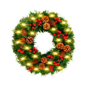 24 - Inch Christmas Wreath. Unlit, Yellow - Lit, Colorful - Lit Styles (Option: 60cm-Yellow)