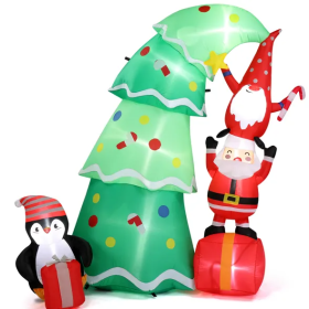 6 FT Lighted Christmas Inflatable Decoration, Inflatable Christmas Tree With Elf And Santa Claus, Funny Blow Up Yard Decorations With Built-in LE (Option: As picture)
